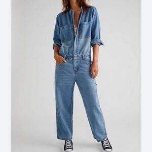 Sandrine Rose Free People NWT SZ Small distressed denim jumpsuit‎ out of stock